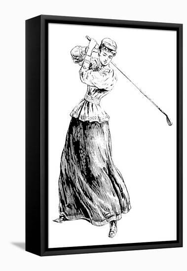 Lady Golfer Addresses the Ball-null-Framed Stretched Canvas