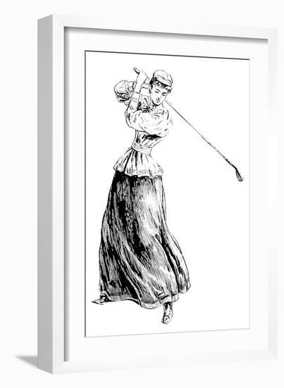 Lady Golfer Addresses the Ball-null-Framed Art Print