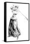 Lady Golfer Addresses the Ball-null-Framed Stretched Canvas