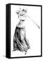 Lady Golfer Addresses the Ball-null-Framed Stretched Canvas