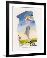Lady Golfer Takes a Swing-null-Framed Photographic Print