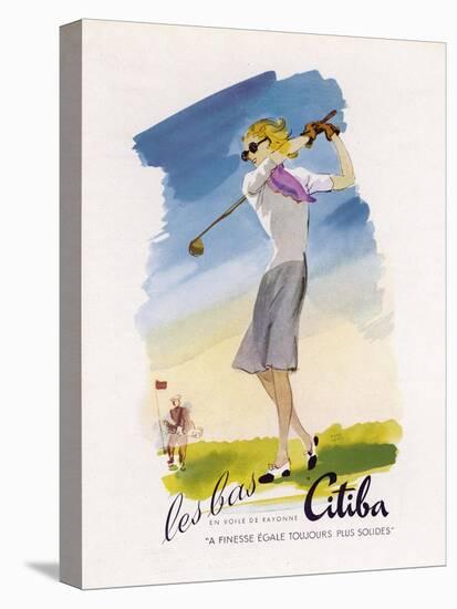 Lady Golfer Takes a Swing-null-Stretched Canvas