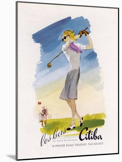 Lady Golfer Takes a Swing-null-Mounted Photographic Print