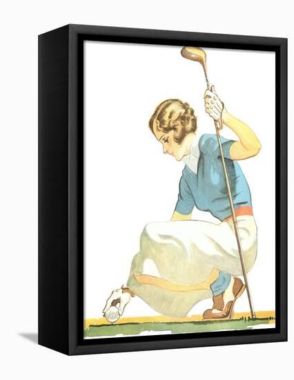 Lady Golfer Teeing Up-null-Framed Stretched Canvas