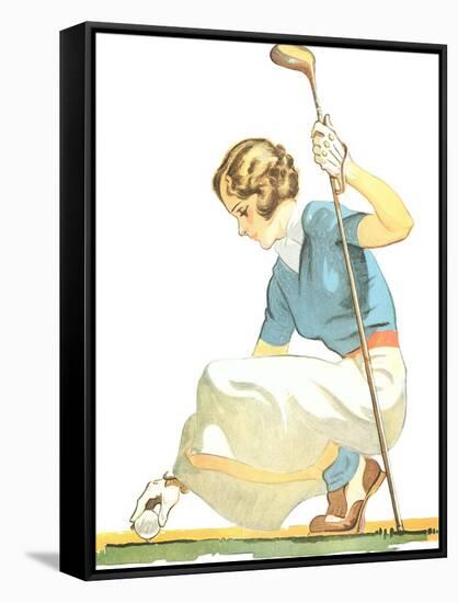 Lady Golfer Teeing Up-null-Framed Stretched Canvas