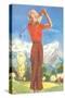 Lady Golfing in the Mountains-null-Stretched Canvas
