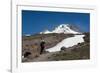 Lady hiker near a glacier on Mount Hood, part of the Cascade Range, Pacific Northwest region, Orego-Martin Child-Framed Photographic Print