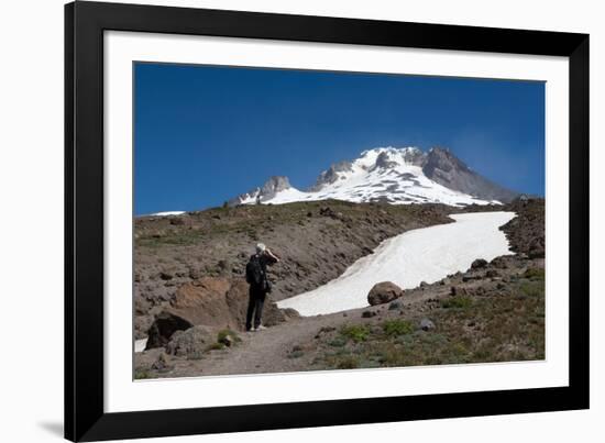 Lady hiker near a glacier on Mount Hood, part of the Cascade Range, Pacific Northwest region, Orego-Martin Child-Framed Photographic Print