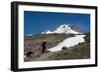 Lady hiker near a glacier on Mount Hood, part of the Cascade Range, Pacific Northwest region, Orego-Martin Child-Framed Photographic Print