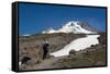 Lady hiker near a glacier on Mount Hood, part of the Cascade Range, Pacific Northwest region, Orego-Martin Child-Framed Stretched Canvas