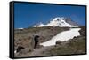 Lady hiker near a glacier on Mount Hood, part of the Cascade Range, Pacific Northwest region, Orego-Martin Child-Framed Stretched Canvas