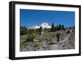 Lady hiker walking on a trail on Mount Hood, part of the Cascade Range, Pacific Northwest region, O-Martin Child-Framed Photographic Print