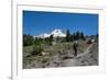 Lady hiker walking on a trail on Mount Hood, part of the Cascade Range, Pacific Northwest region, O-Martin Child-Framed Photographic Print