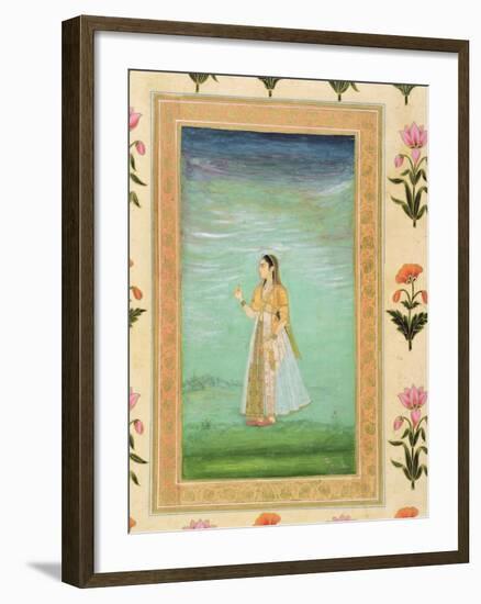 Lady Holding a Flower, from the Small Clive Album (Opaque W/C on Paper)-Mughal-Framed Giclee Print