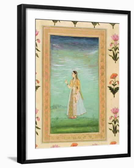 Lady Holding a Flower, from the Small Clive Album (Opaque W/C on Paper)-Mughal-Framed Giclee Print