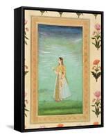 Lady Holding a Flower, from the Small Clive Album (Opaque W/C on Paper)-Mughal-Framed Stretched Canvas