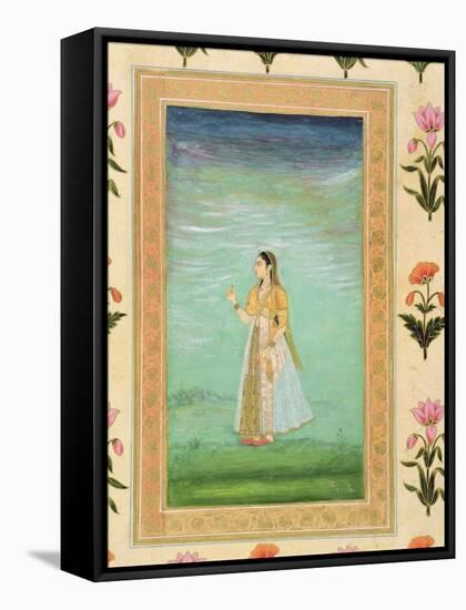 Lady Holding a Flower, from the Small Clive Album (Opaque W/C on Paper)-Mughal-Framed Stretched Canvas