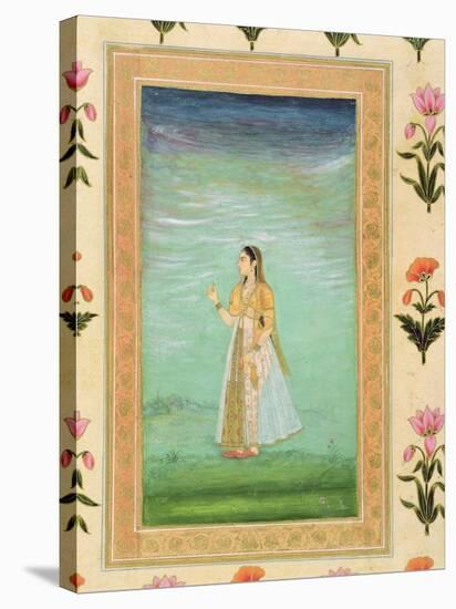 Lady Holding a Flower, from the Small Clive Album (Opaque W/C on Paper)-Mughal-Stretched Canvas