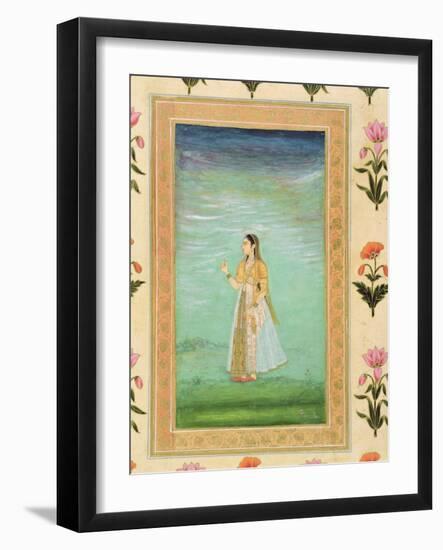 Lady Holding a Flower, from the Small Clive Album (Opaque W/C on Paper)-Mughal-Framed Giclee Print