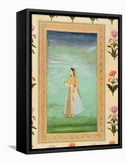 Lady Holding a Flower, from the Small Clive Album (Opaque W/C on Paper)-Mughal-Framed Stretched Canvas