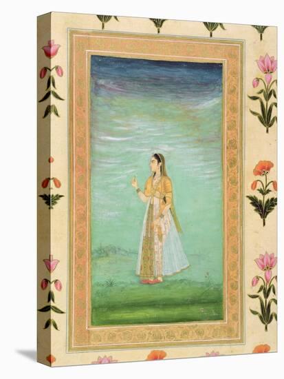 Lady Holding a Flower, from the Small Clive Album (Opaque W/C on Paper)-Mughal-Stretched Canvas