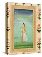 Lady Holding a Flower, from the Small Clive Album (Opaque W/C on Paper)-Mughal-Stretched Canvas