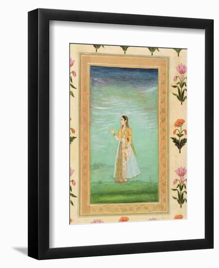 Lady Holding a Flower, from the Small Clive Album (Opaque W/C on Paper)-Mughal-Framed Premium Giclee Print