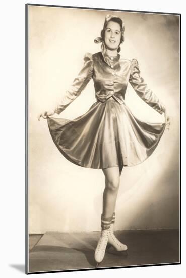Lady Ice Skater in Tasteful Skirt-null-Mounted Art Print