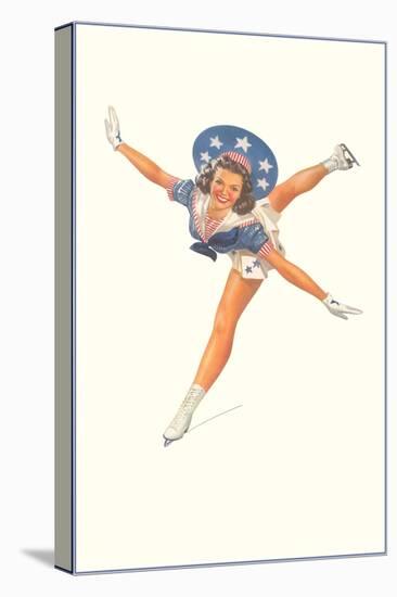 Lady Ice Skater with Patriotic Outfit-null-Stretched Canvas