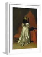Lady in a Golden Dress in Front of a Bed with Red Curtains, C. 1655-Gerard ter Borch-Framed Giclee Print