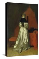 Lady in a Golden Dress in Front of a Bed with Red Curtains, C. 1655-Gerard ter Borch-Stretched Canvas