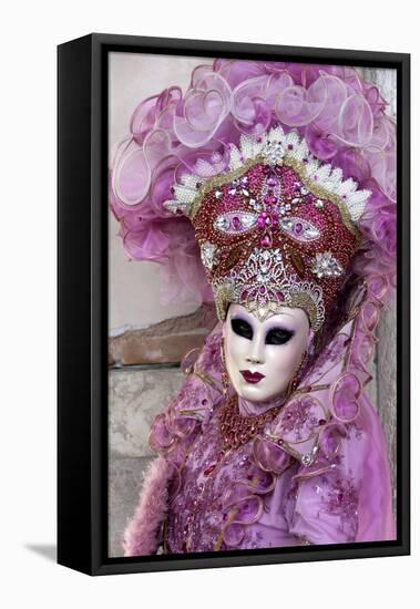 Lady in a Pink Dress and Bejewelled Hat, Venice Carnival, Venice, Veneto, Italy, Europe-James Emmerson-Framed Stretched Canvas
