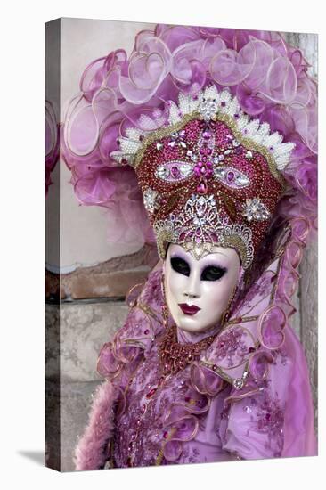 Lady in a Pink Dress and Bejewelled Hat, Venice Carnival, Venice, Veneto, Italy, Europe-James Emmerson-Stretched Canvas