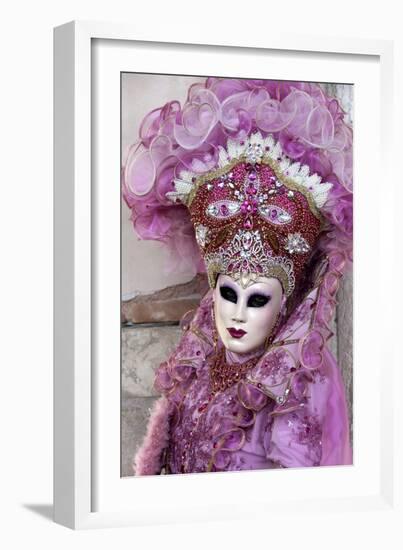 Lady in a Pink Dress and Bejewelled Hat, Venice Carnival, Venice, Veneto, Italy, Europe-James Emmerson-Framed Photographic Print