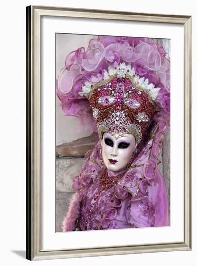 Lady in a Pink Dress and Bejewelled Hat, Venice Carnival, Venice, Veneto, Italy, Europe-James Emmerson-Framed Photographic Print