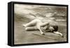 Lady in a swimsuit, vintage-French School-Framed Stretched Canvas