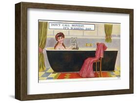 Lady in Bath with Cat-null-Framed Photographic Print