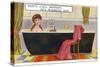 Lady in Bath with Cat-null-Stretched Canvas