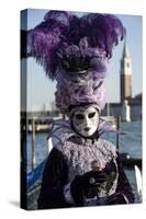 Lady in Black and Purple Mask and Feathered Hat, Venice Carnival, Venice, Veneto, Italy-James Emmerson-Stretched Canvas