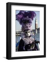 Lady in Black and Purple Mask and Feathered Hat, Venice Carnival, Venice, Veneto, Italy-James Emmerson-Framed Photographic Print