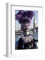 Lady in Black and Purple Mask and Feathered Hat, Venice Carnival, Venice, Veneto, Italy-James Emmerson-Framed Photographic Print