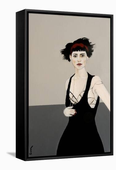 Lady in Black with Red Headband, 2016-Susan Adams-Framed Stretched Canvas