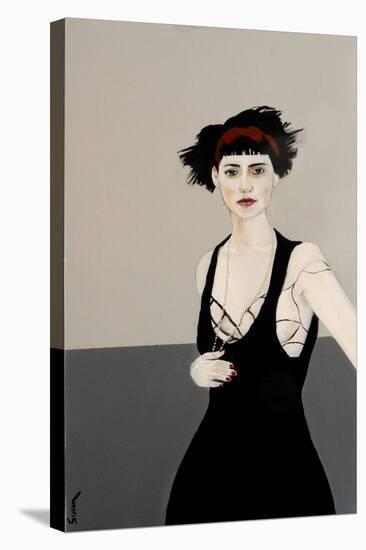 Lady in Black with Red Headband, 2016-Susan Adams-Stretched Canvas