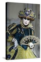 Lady in Blue and Gold, with Fan, Venice Carnival, Venice, Veneto, Italy, Europe-James Emmerson-Stretched Canvas