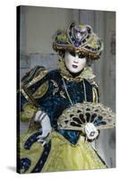 Lady in Blue and Gold, with Fan, Venice Carnival, Venice, Veneto, Italy, Europe-James Emmerson-Stretched Canvas