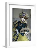 Lady in Blue and Gold, with Fan, Venice Carnival, Venice, Veneto, Italy, Europe-James Emmerson-Framed Photographic Print