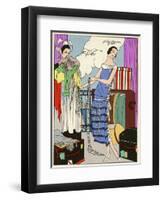 Lady in Blue and White Dress-null-Framed Art Print