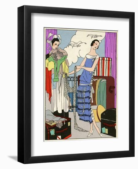 Lady in Blue and White Dress-null-Framed Art Print