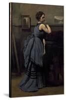 Lady in Blue (Oil on Canvas, 1874)-Jean Baptiste Camille Corot-Stretched Canvas