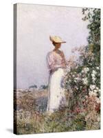 Lady in Flower Garden-Childe Hassam-Stretched Canvas